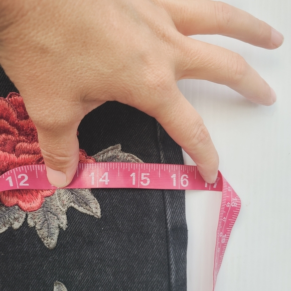 CARMAR rose embroidered silver studded frayed black denim mini skirt - Picture 8 of 11